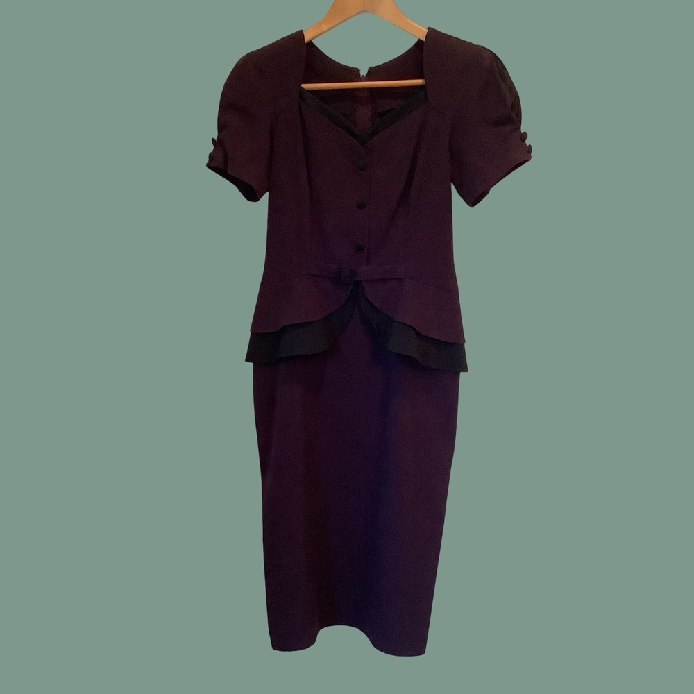 Stop Staring! Vintage Peplum Dress Purple & Black Cocktail Dress Sz M